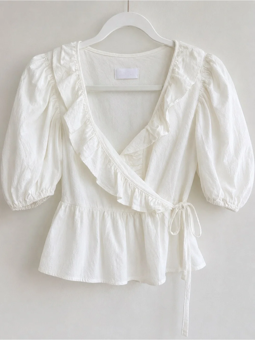 ✨ Boyish By Her “The Romeo” white Wrap Ruffle Top Size Small NWT Style - Picture 2 of 5
